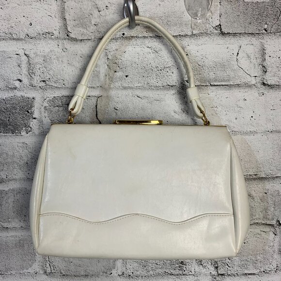 Vintage 50s Vinyl Faux Leather Top Handle Shoulder Bag Retro Handbag Purse - Picture 4 of 15